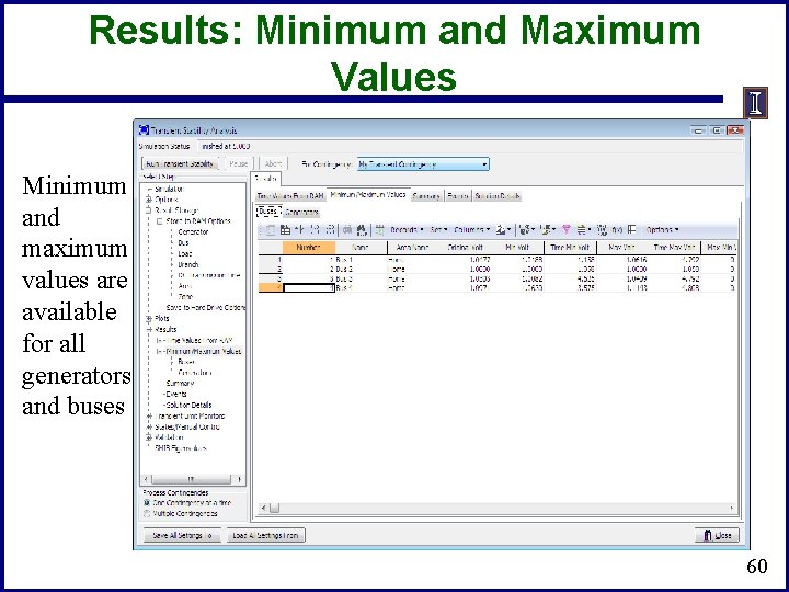 Results: Minimum and Maximum Values Minimum and maximum values are available for all generators