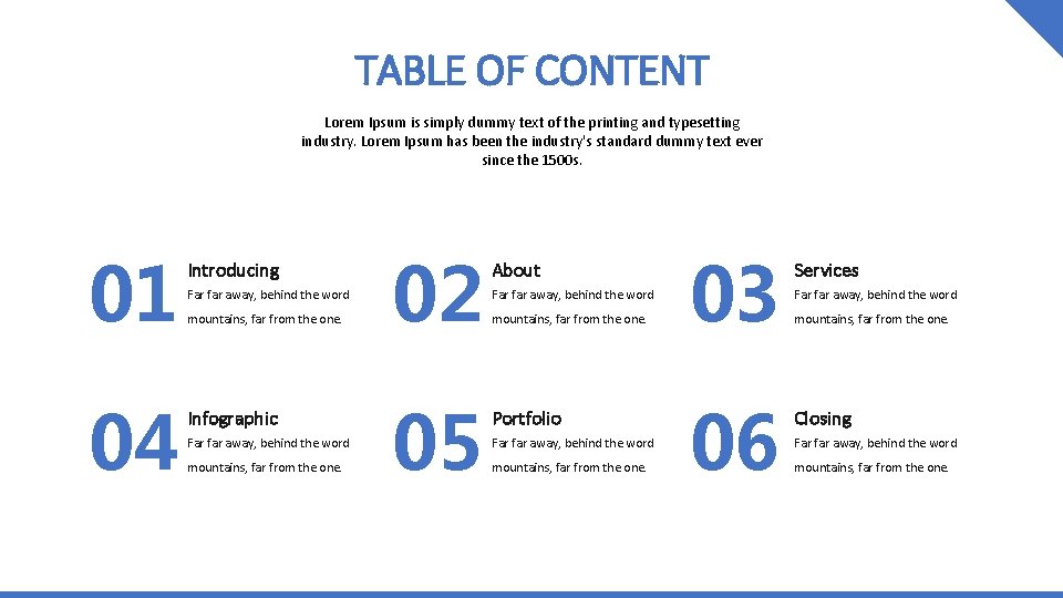 TABLE OF CONTENT Lorem Ipsum is simply dummy text of the printing and typesetting