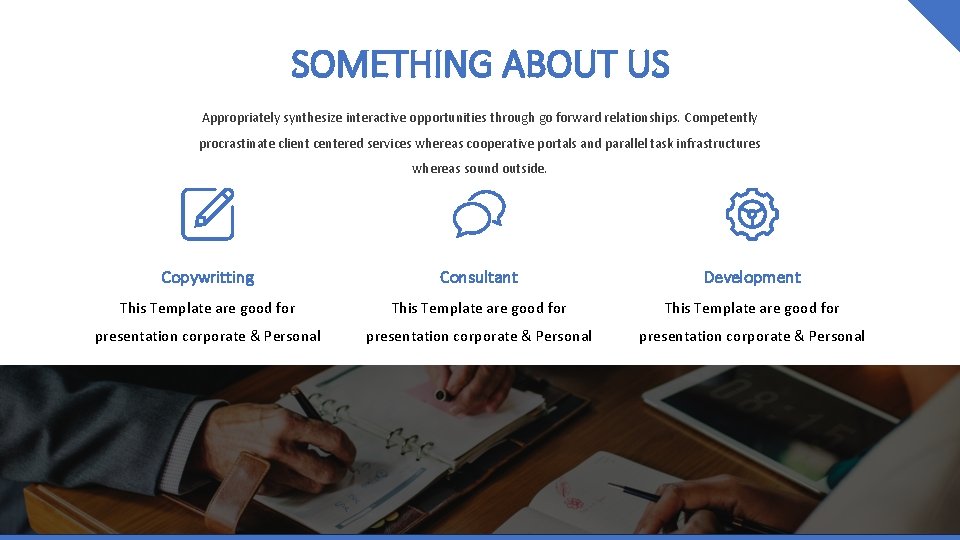 SOMETHING ABOUT US Appropriately synthesize interactive opportunities through go forward relationships. Competently procrastinate client