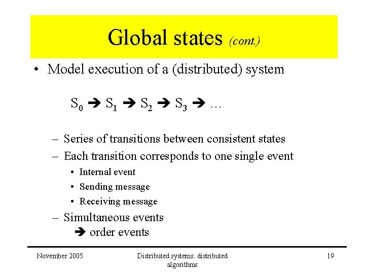 Global states (cont. ) • Model execution of a (distributed) system S 0 S Global states (cont. ) • Model execution of a (distributed) system S 0 S