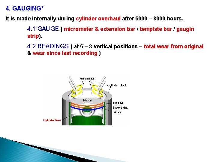 4. GAUGING* It is made internally during cylinder overhaul after 6000 – 8000 hours.