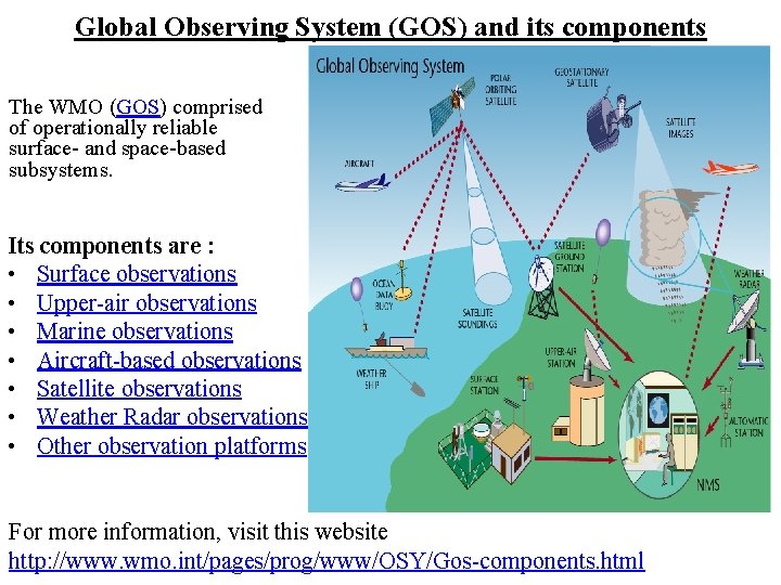 Global Observing System (GOS) and its components The WMO (GOS) comprised of operationally reliable