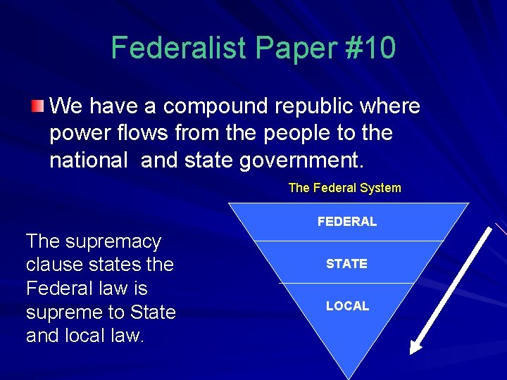 Federalist Paper #10 We have a compound republic where power flows from the people