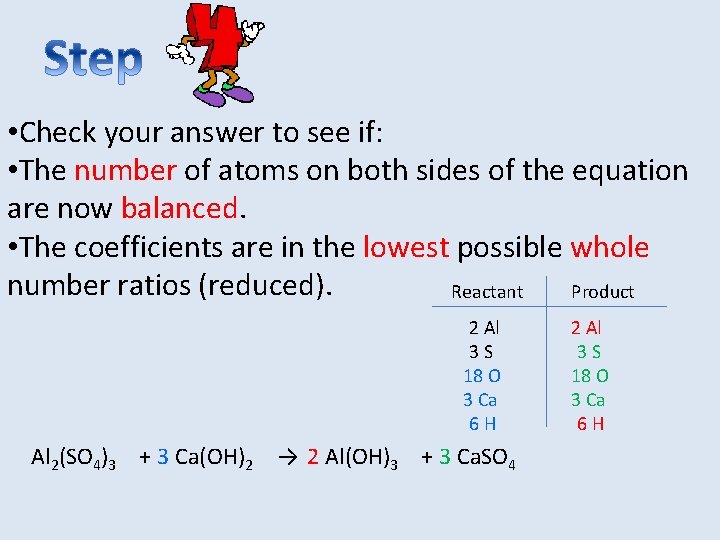  • Check your answer to see if: • The number of atoms on