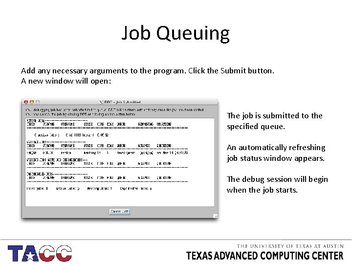 Job Queuing Add any necessary arguments to the program. Click the Submit button. A