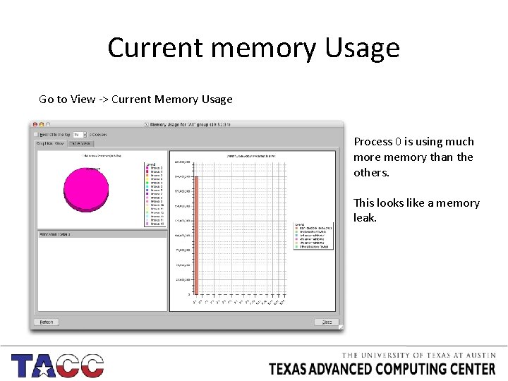 Current memory Usage Go to View -> Current Memory Usage Process 0 is using