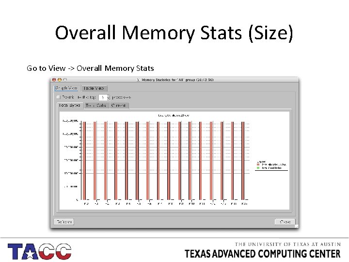 Overall Memory Stats (Size) Go to View -> Overall Memory Stats 