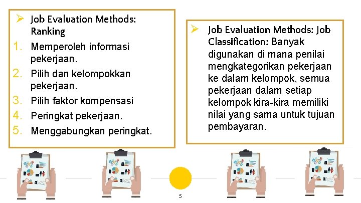 Ø Job Evaluation Methods: Job Ranking Classification: Banyak digunakan di mana penilai mengkategorikan pekerjaan