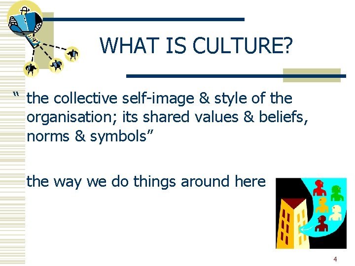 WHAT IS CULTURE? “ the collective self-image & style of the organisation; its shared