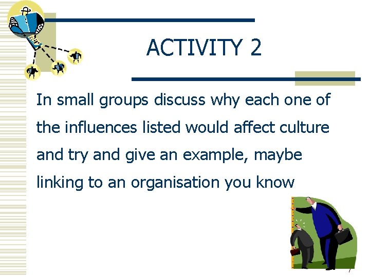 ACTIVITY 2 In small groups discuss why each one of the influences listed would