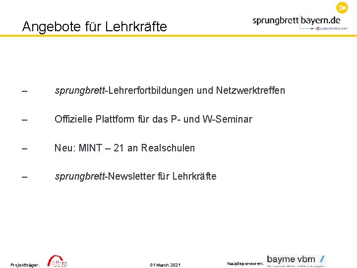 Angebote für Lehrkräfte – sprungbrett-Lehrerfortbildungen und Netzwerktreffen – Offizielle Plattform für das P- und