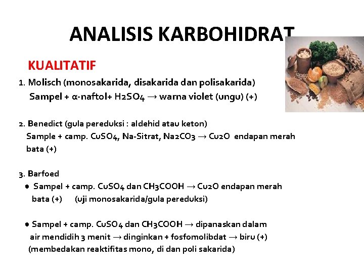 ANALISIS KARBOHIDRAT KUALITATIF 1. Molisch (monosakarida, disakarida dan polisakarida) Sampel + α-naftol+ H 2