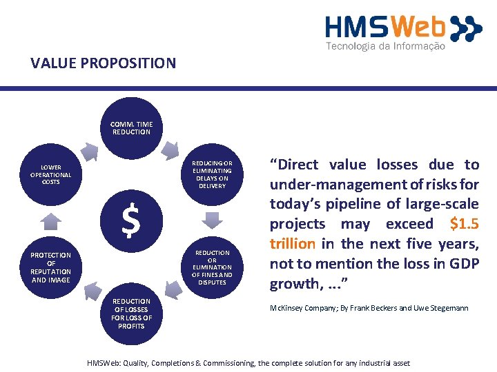 VALUE PROPOSITION COMM. TIME REDUCTION REDUCING OR ELIMINATING DELAYS ON DELIVERY LOWER OPERATIONAL COSTS