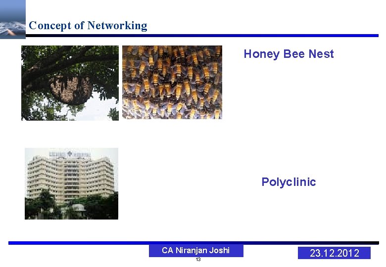 Concept of Networking Honey Bee Nest Polyclinic CA Niranjan Joshi 13 23. 12. 2012