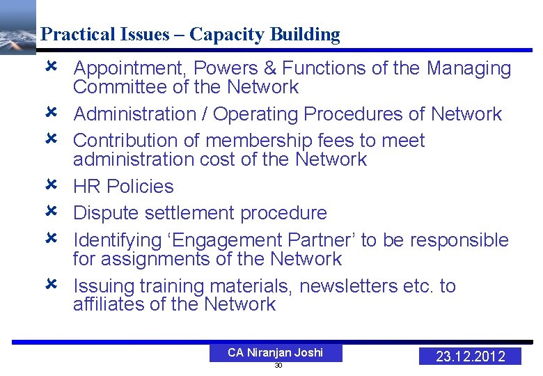 Practical Issues – Capacity Building Appointment, Powers & Functions of the Managing Committee of