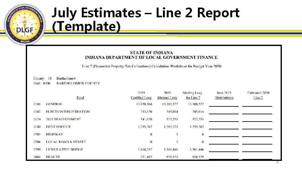 July Estimates – Line 2 Report (Template) • 11 