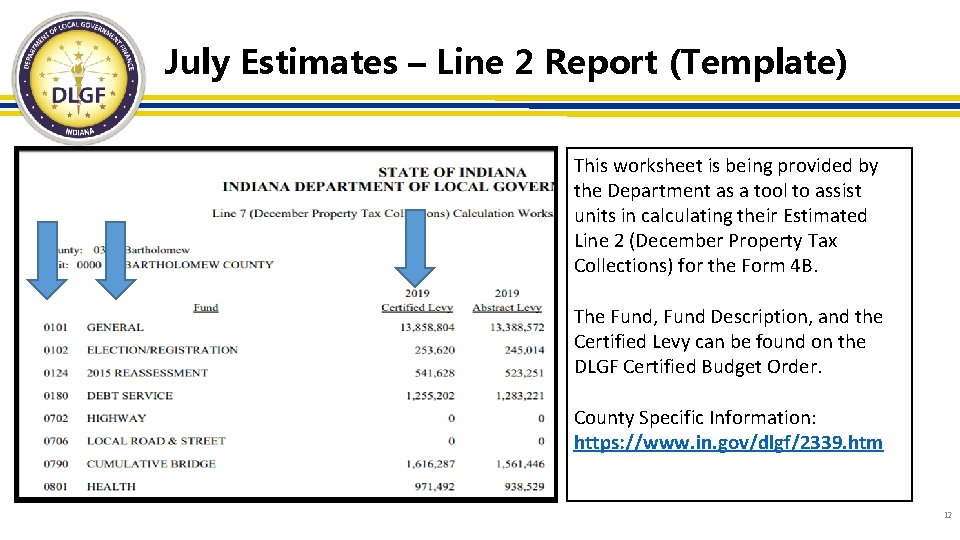 July Estimates – Line 2 Report (Template) This worksheet is being provided by the