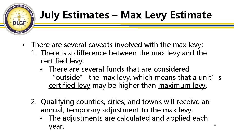 July Estimates – Max Levy Estimate • There are several caveats involved with the