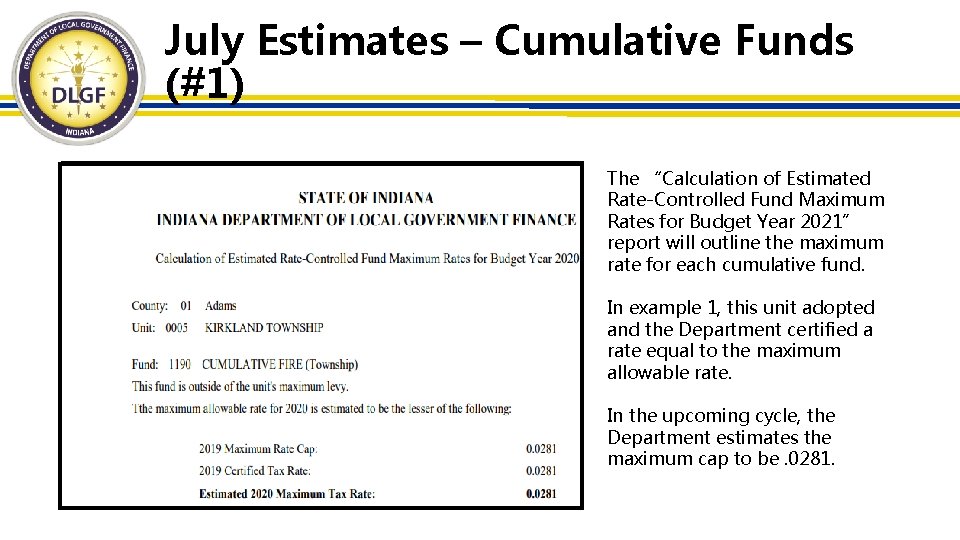 July Estimates – Cumulative Funds (#1) The “Calculation of Estimated Rate-Controlled Fund Maximum Rates