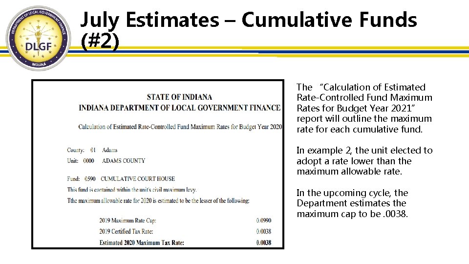 July Estimates – Cumulative Funds (#2) The “Calculation of Estimated Rate-Controlled Fund Maximum Rates