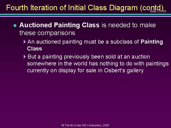 Fourth Iteration of Initial Class Diagram (contd) Slide 12 C. 65 l Auctioned Painting