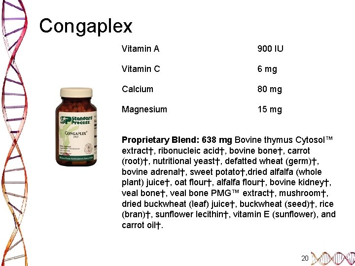 Congaplex Vitamin A 900 IU Vitamin C 6 mg Calcium 80 mg Magnesium 15