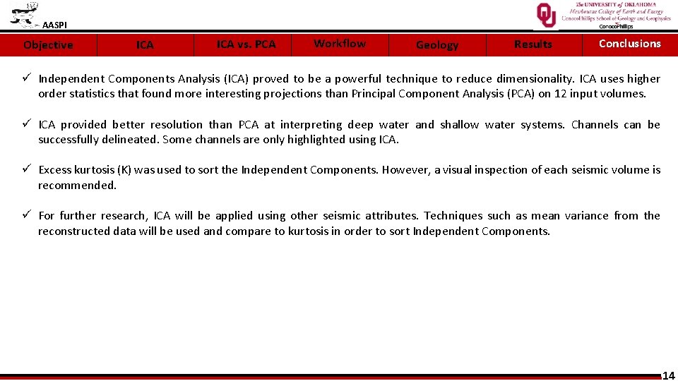 AASPI Objective ICA vs. PCA Workflow Geology Results Conclusions ü Independent Components Analysis (ICA)