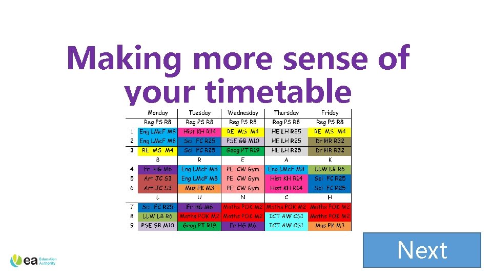 Making more sense of your timetable Next 