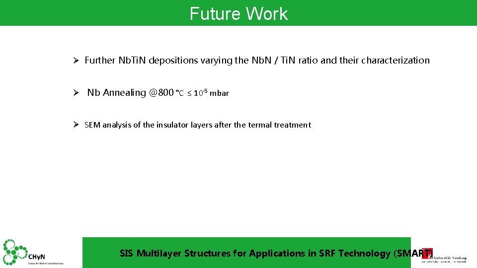 Future Work Ø Further Nb. Ti. N depositions varying the Nb. N / Ti.