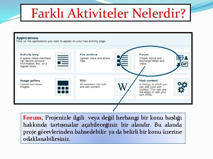 Farklı Aktiviteler Nelerdir? Forum, Projenizle ilgili veya değil herhangi bir konu başlığı hakkında tartışmalar