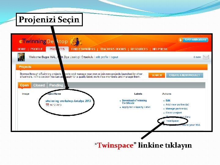 Projenizi Seçin “Twinspace” linkine tıklayın 