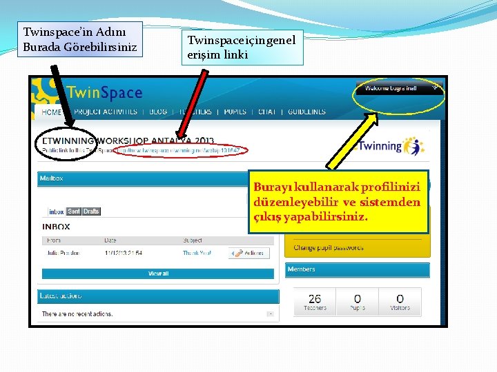 Twinspace’in Adını Burada Görebilirsiniz Twinspace için genel erişim linki Burayı kullanarak profilinizi düzenleyebilir ve