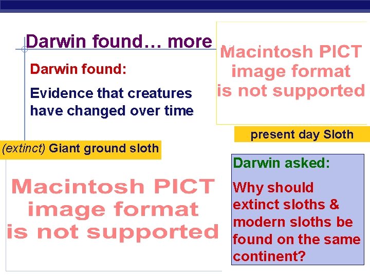 Darwin found… more fossils Darwin found: Evidence that creatures have changed over time present