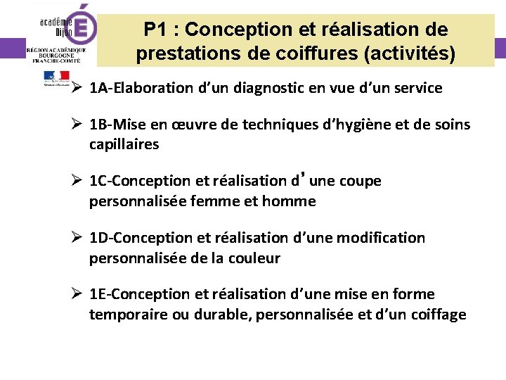 P 1 : Conception et réalisation de prestations de coiffures (activités) Ø 1 A-Elaboration