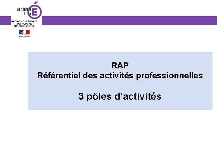 RAP Référentiel des activités professionnelles 3 pôles d’activités 