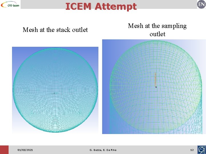 ICEM Attempt Mesh at the sampling outlet Mesh at the stack outlet 01/03/2021 G.