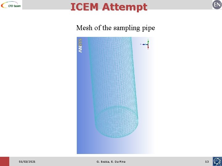 ICEM Attempt Mesh of the sampling pipe 01/03/2021 G. Bozza, E. Da Riva 13