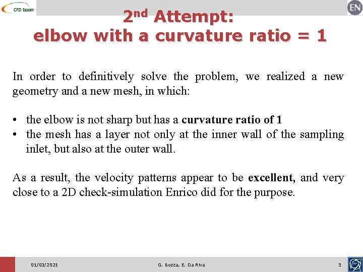 2 nd Attempt: elbow with a curvature ratio = 1 In order to definitively