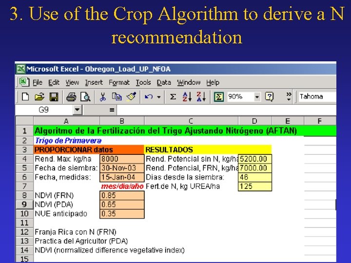 3. Use of the Crop Algorithm to derive a N recommendation 