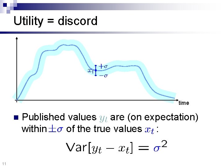 Utility = discord time n 11 Published values are (on expectation) within of the