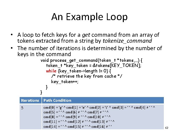 An Example Loop • A loop to fetch keys for a get command from