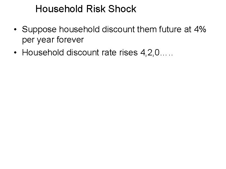 Household Risk Shock • Suppose household discount them future at 4% per year forever