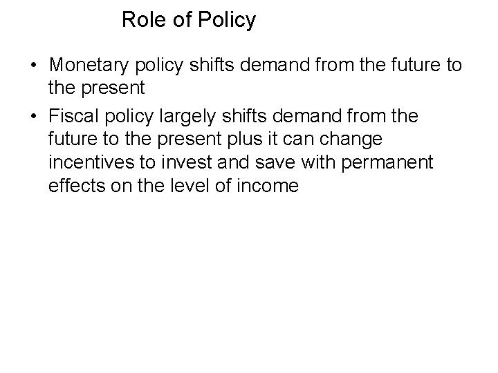 Role of Policy • Monetary policy shifts demand from the future to the present