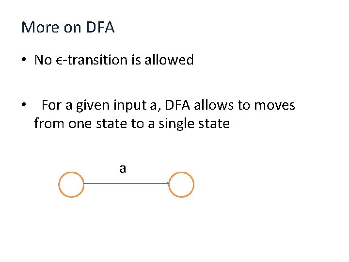 More on DFA • No ϵ-transition is allowed • For a given input a, More on DFA • No ϵ-transition is allowed • For a given input a,
