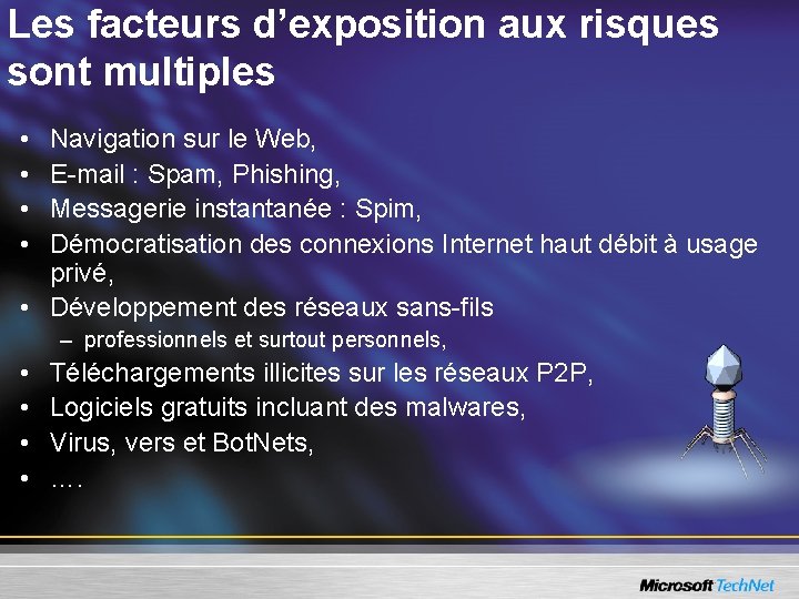 Les facteurs d’exposition aux risques sont multiples • • Navigation sur le Web, E-mail