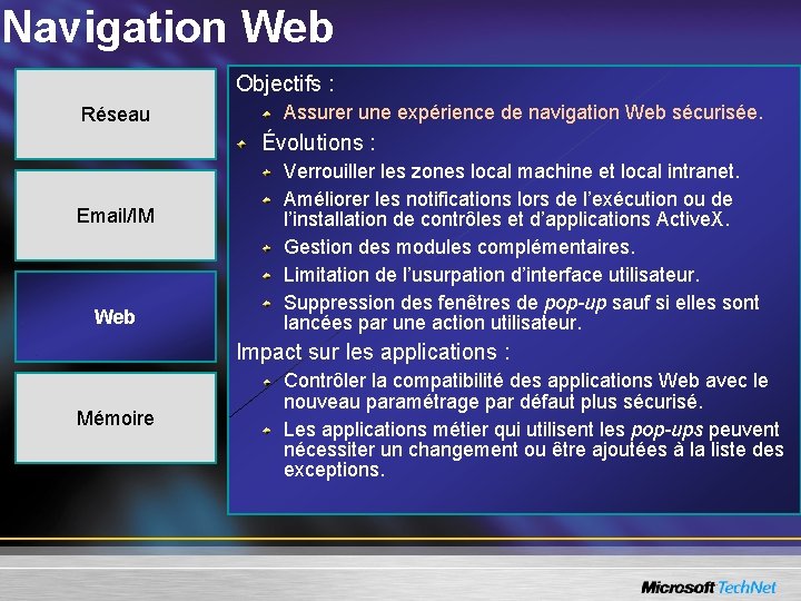 Navigation Web Objectifs : Réseau Assurer une expérience de navigation Web sécurisée. Évolutions :