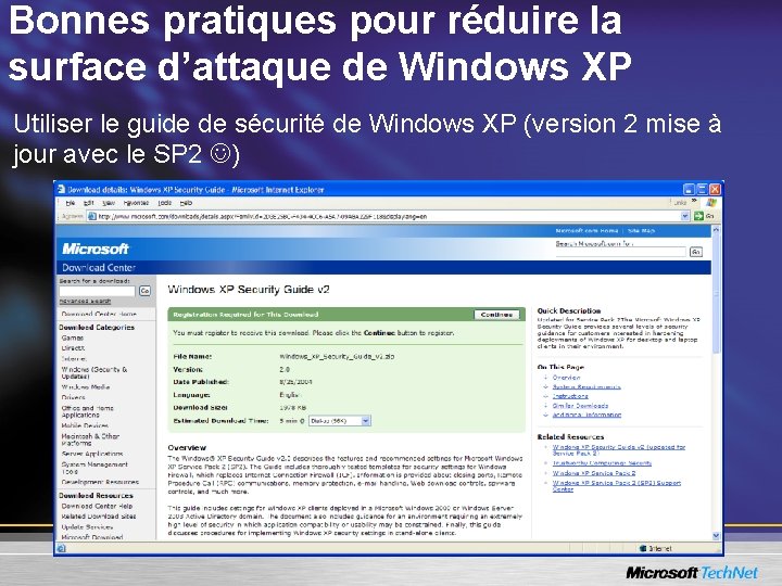 Bonnes pratiques pour réduire la surface d’attaque de Windows XP Utiliser le guide de