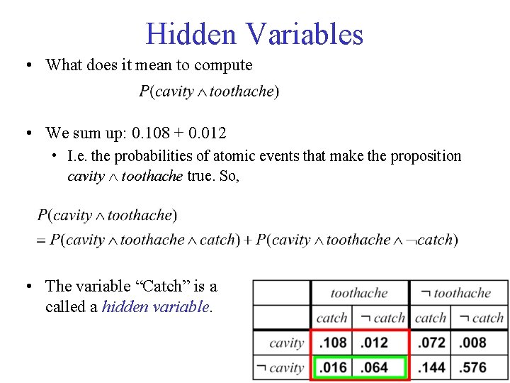 Hidden Variables • What does it mean to compute • We sum up: 0.