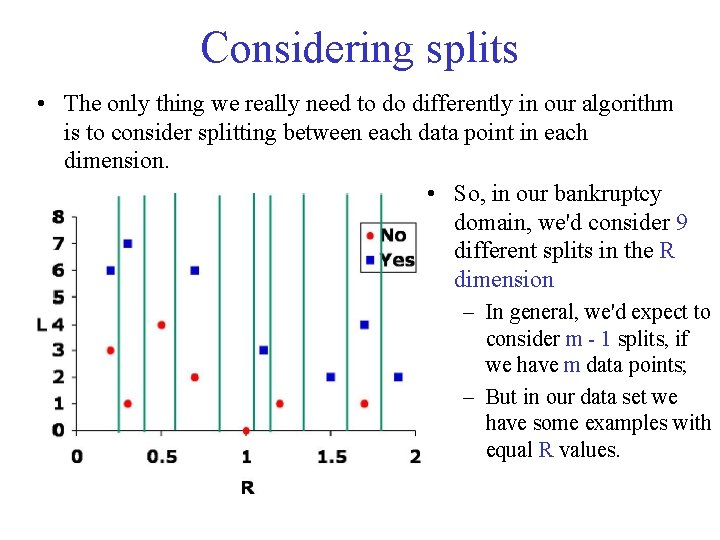 Considering splits • The only thing we really need to do differently in our