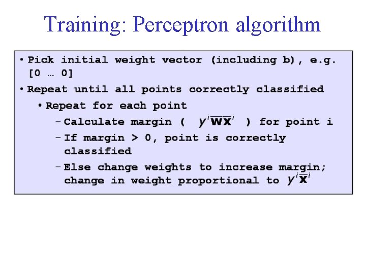 Training: Perceptron algorithm 